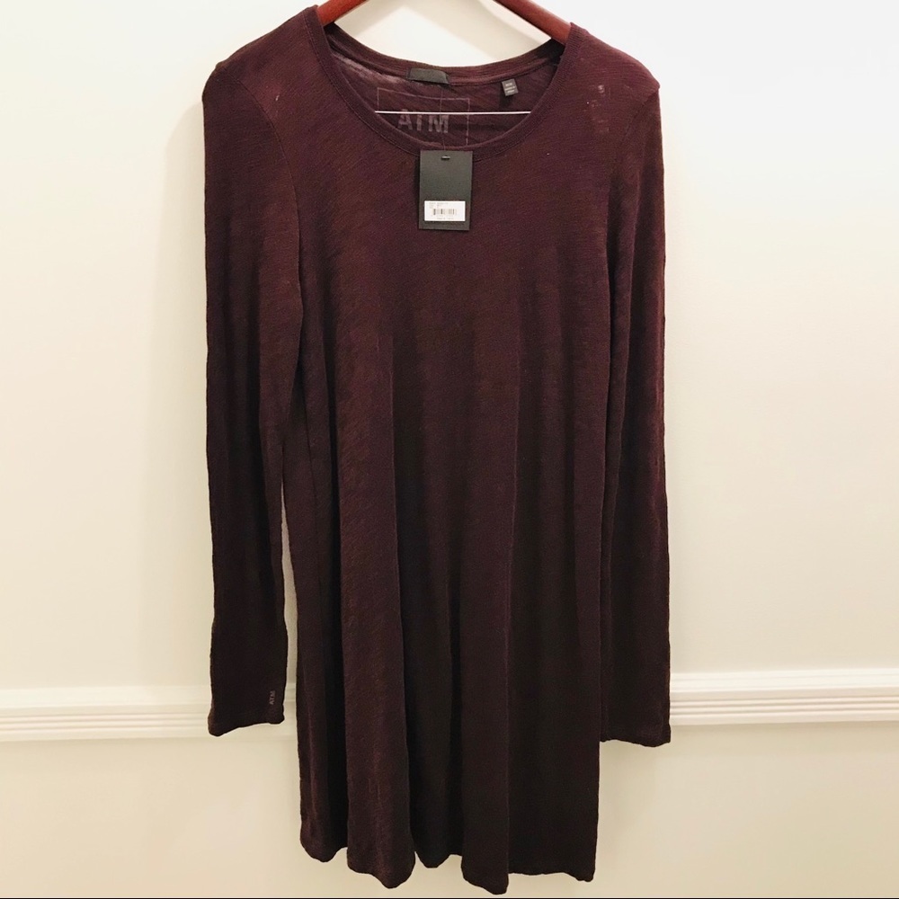 NWT ATM Cotton Shirt Dress Medium Merlot - Picture 2 of 8